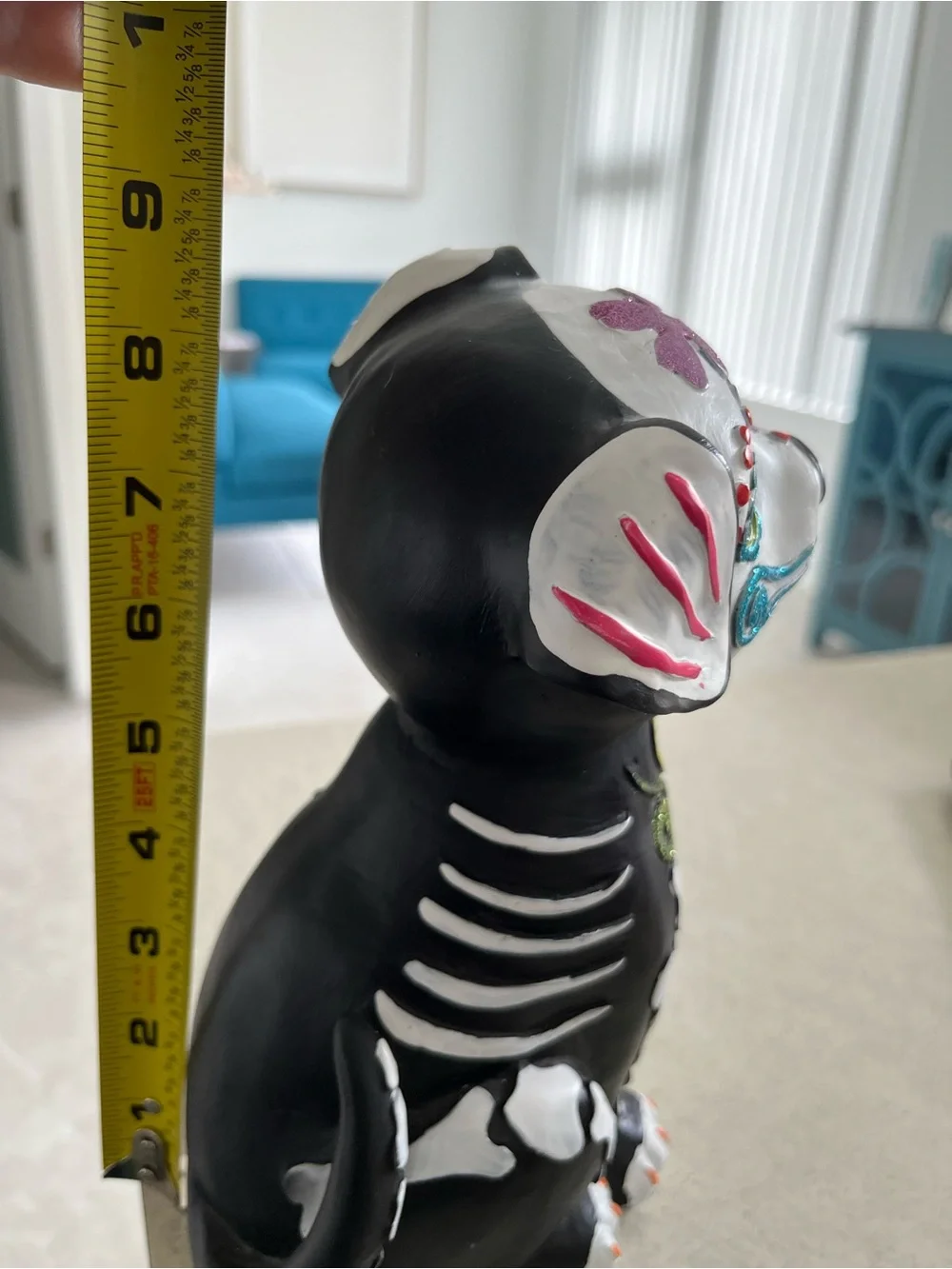 Decorative Black & White Dog Toy - Festive Day of the Dead Style